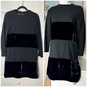 Vintage Gian Marco Venturi Black LBD Velvet Trim Stripe Shift Short Dress Large
